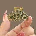 Vintage gold metal hair claw clip with floral leaf design small hair catcher for women elegant - YZA39-9 / Antique Gold