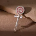 Cute rhinestone lollipop hair clip sweet side clip sparkling crystal hair accessories for women - Silver Red