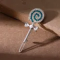 Sweet lollipop rhinestone hair clip for women and girls, sparkling crystal side hairpin - Silver Blue