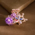 Korean style crystal hair claw clip with purple flowers and shining rhinestones for women. - Purple