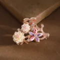 Korean style rose gold crystal hair claw clip with floral resin design for daily hair styling - White