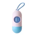 Portable pet waste bag dispenser for dogs cats with trash bags capsule design hook - White and Light Blue