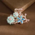 Korean style crystal hair claw clip with floral rhinestones elegant small hair accessory for women - Light Green and Blue