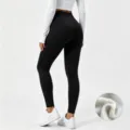 Pantaloni da yoga neri felpati a vita alta, leggings sportivi invernali senza cuciture. - Taglia M / Nero