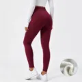 Pantaloni da yoga felpati da donna, vita alta senza cuciture leggings sportivi bordeaux. - Taglia M / Borgogna