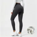 Pantaloni da yoga a vita alta felpati donna, leggings sportivi fitness invernali senza cuciture - Taglia M / Grigio scuro