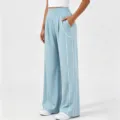 Pantaloni yoga gamba larga vita alta donna pantaloni sportivi casual azzurro con bordi - Taglia S / Celeste