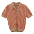 Color-block striped short-sleeve knit top, stylish lapel collar, premium everyday wear. - S / Tops / Khaki Stripe