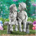 Resin boy and girl kissing bench sculpture, romantic garden art ornament for outdoor decoration. - Bench Boy and Girl
