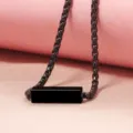 Minimalist black box chain necklace with blank rectangular pendant, chic design for daily wear. - Black