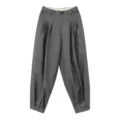 Grey wool blend high waist pleated harem pants for women, stylish loose casual winter trousers. - S / Bottoms / Gray