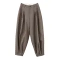 Wool blend high-waisted pleated harem pants for women, autumn winter casual chic trousers. - S / Bottoms / Coffee