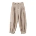 Women's high waist wool blend pleated harem pants, chic casual balloon trousers in beige. - S / Bottoms / Oatmeal