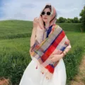 Summer colorful striped sun protection shawl head wrap scarf for women outdoor styling - Colorful Yunnan Frog Button Shawl