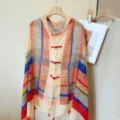 Ethnic summer sunscreen cape with Chinese frog buttons, retro shawl and beach towel for travel. - Caiyunnan Hand-Knotted Shawl