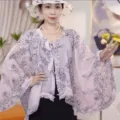 Lightweight summer sun protection cape, chiffon floral printed shawl and cloak for driving outdoor. - Porcelain Pink Chiffon