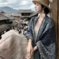 Ethnic paisley print shawl women stylish travel outerwear lightweight elegant fashion scarf - Ancient Town Navy Floral Long Scarf / Navy Blue