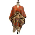 Autumn winter warm tassel shawl, colorful deer pattern poncho cape for women outdoor travel. - Orange Deer