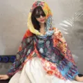 Summer sun protection thin ethnic style colorful patterned headscarf shawl for women - Babylon Frog Button Shawl