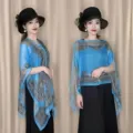Blue Chiffon Shawl Summer Sun Protection Cape Elegant Scarf Variant Beach Outerwear - Light Blue Paisley Shawl