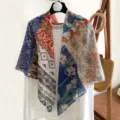 Retro vintage floral print square scarf for women versatile sunscreen summer thin decorative shawl - 1