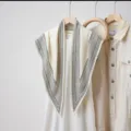 Retro minimalist women triangle scarf, vintage paisley print shawl for stylish daily wear. - White