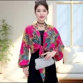 Summer versatile ice silk sunscreen shawl loose thin chiffon breathable anti-UV cape women - Pink Phoenix Tail Pattern