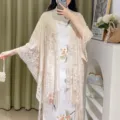 Elegant Chinese style lace shawl thin summer cardigan elegant floral hollow out scarf - Beige Lace Shawl