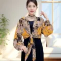 Summer women ice silk sun protection shawl floral cardigan loose thin breathable UV cover-up - Gold Phoenix