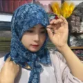 Retro Floral Linen Headscarf Versatile Breathable Scarf For Women Travel Daily Sun Protection Chic Shawl Wrap - Blue