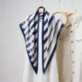 Korean style blue white striped silk triangular scarf women fashion summer cooling shawl - Blue Stripe