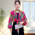 Women summer floral sun protection cardigan lightweight breathable ice silk stylish beach shawl - Pink Phoenix Tail Pattern