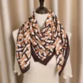 Vintage geometric pattern square scarf women elegant neck wrap retro shawl chic breathable. - Coffee Orange Letter H