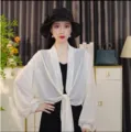Women summer ice silk sun protection shawl fashion loose thin chiffon breathable uv cover up - Beige