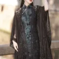 Black Lace Qipao Shawl Cardigan Summer Thin Chinese Style Cape Outerwear Variant Item - Black Lace Shawl