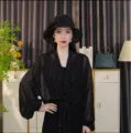 Women Summer Ice Silk Sun Protection Shawl Chiffon Cardigan Breathable Loose Thin Cover Up - Black