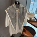 Black and white striped silk scarf, elegant geometric neckerchief for women's stylish wear. - Large Striped Triangle