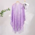 Elegant purple lace hollow shawl cardigan, lightweight summer cover-up for qipao or daily wear. - Purple Lace Shawl