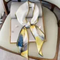 Elegant long silk scarf for women, fashionable neck ribbon and versatile bag accessory. - Oil Painting Yellow