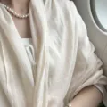 Lightweight versatile sun protection shawl, beige crinkled beach scarf for travel photography. - Beige