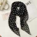 Women's black polka dot silk scarf, elegant French retro neck scarf and hair band. - Black Large Polka Dots