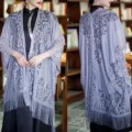 Chinese style gray lace hollow-out shawl cardigan for women, summer thin lightweight outer wear. - Gray Lace Shawl