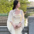 Elegant sheer qipao cape shawl cardigan, lightweight sun protection outer wear for women. - 60x130cm / White