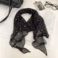Chic black polka dot scarf with delicate butterfly print, elegant hair band and neck accessory. - Black Small Polka Dot Butterfly