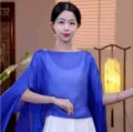 Summer solid color pullover shawl breathable fairy style casual fashion scarf for women - Sapphire Blue