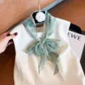 Green patterned silk scarf, versatile French retro hair band and neck accessory for women. - Green Leaf