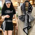 Vintage black and white polka dot paisley silk scarf for women stylish neckerchief belt. - Polka Dot Paisley