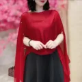 Summer new fairy style pullover shawl breathable solid color outer wear fashion shawl vacation - Burgundy
