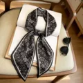 Retro black and white paisley silk scarf, elegant neckerchief for women, chic stylish accessories. - Paisley