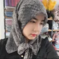Grey floral cotton linen headscarf, stylish breathable hijab and neck wrap for women. - Smoke